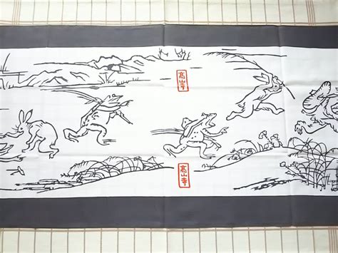 Yahooオークション 鳥獣人物戯画手ぬぐい 高山寺限定 鳥獣戯画てぬ