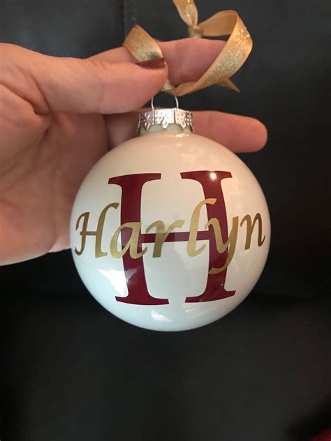 Personalized Monogram Christmas Ornament Ball Name And Initial Customizable Glass Orn