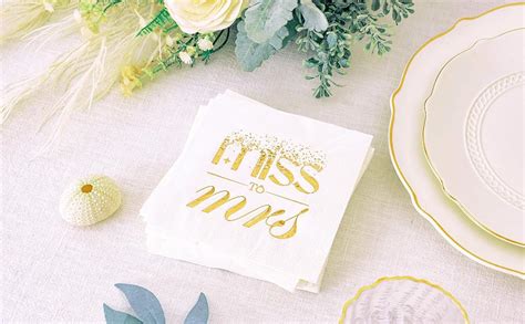 Amazon Crisky Gold Foil Miss To Mrs Cocktail Napkins For Bridal