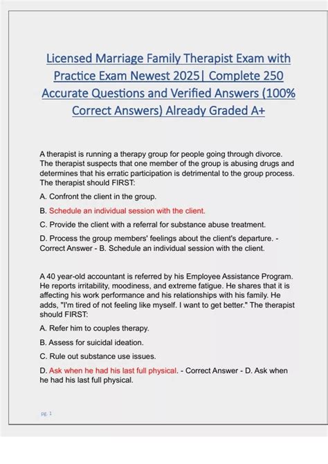 Licensed Marriage Family Therapist Exam with Practice Exam Newest 2025