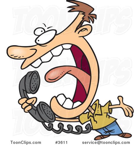 Cartoon Guy Screaming Into A Telephone 3611 By Ron Leishman