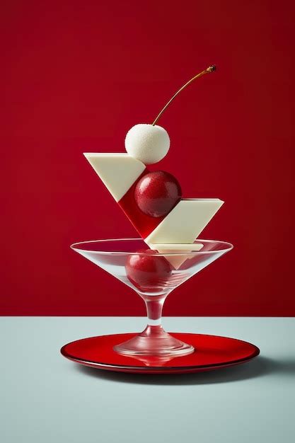 Premium Ai Image A Red Plate Topped With Two Martini Glasses Filled