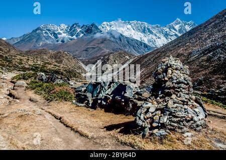 Nepal Island Peak Trek Buddhist Mani Stone Prayer Wall With The