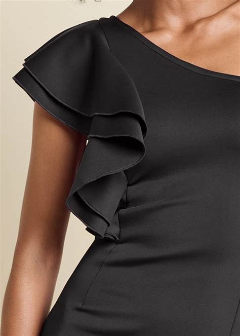 One Shoulder Ruffle Dress In Black Venus