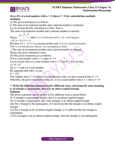 NCERT Solutions Class 11 Maths Chapter 14 Mathematical Reasoning Free