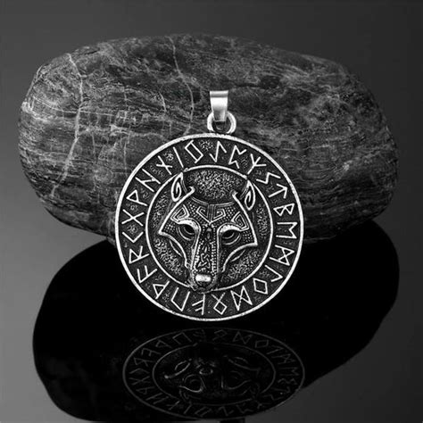 Vikings Rune Wolf Colliers Hommes Pendentif Amulette Norse Avec Cha Ne