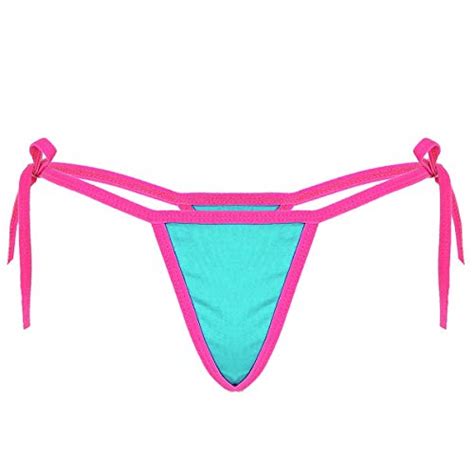YiZYiF Women S Low Rise Tie Side Micro Bikini G String Thong Panty Breakaway Underwear Lake Blue