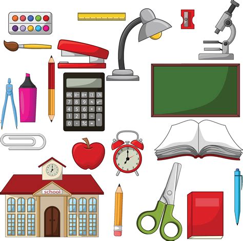 Cartoon school supplies collection set 46334950 Vector Art at Vecteezy