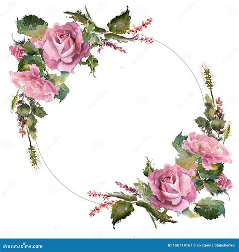 Cadre Rose De Guirlande De Fleurs D Aquarelle Romantique Illustration