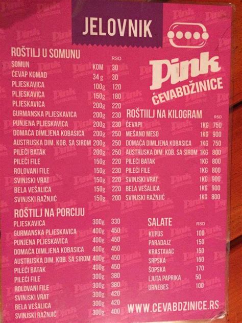 Speisekarte Von Pink Panter Restaurant Grocka