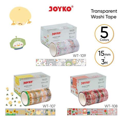 Promo Washi Tape Pita Perekat Selotip Kertas Warna Joyko Wt 107 109