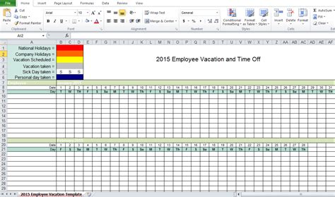 Vacation Calendar Template Excel Printable Word Searches