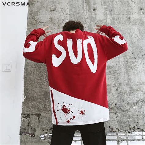 Versma Japanese Harajuku Ins Graffiti Printed Hoodies Sweatshirts Men Autumn Hip Hop Streetwear