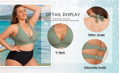 Amazon Vividharbor Plus Size Halter Bikini Top Padded Large Bust Push Up Retro Bathing Suit