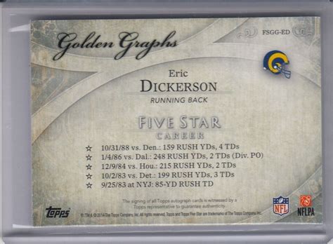 ERIC DICKERSON 2014 Topps Five Star Golden Graphs Green Autograph 11 15