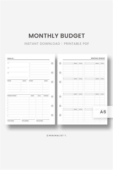 A6 Inserts : Budget Planner, Monthly Budget, Budget Tracker, Budget ...