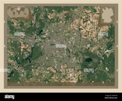 Berlin, state of Germany. High resolution satellite map. Locations of ...