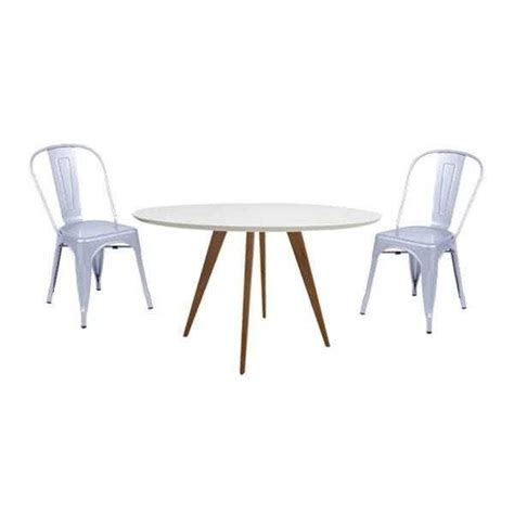 Conjunto Mesa Square Redonda Tampo Branco Fosco 80 2 Cadeiras Tolix