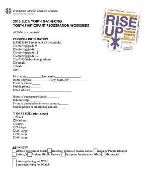 Fillable Online R B Z Youth Participant Registration Worksheet Fax