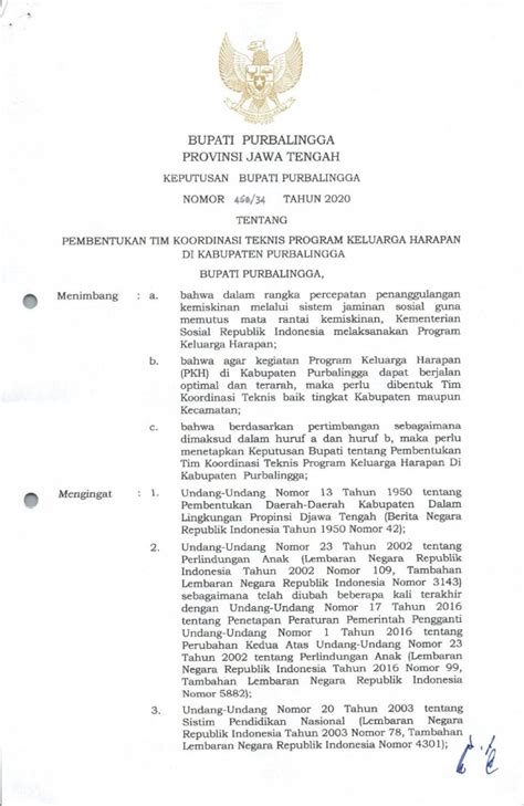 Pdf Purbalinggakab Go Id Tentang Pembentukan Tim Koordinasi Teknis