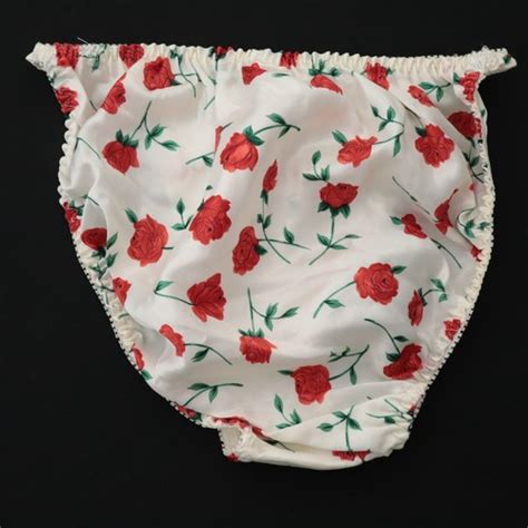 NEW VTG Polyester Satin String Bikini Floral Lace Panties SZ S M