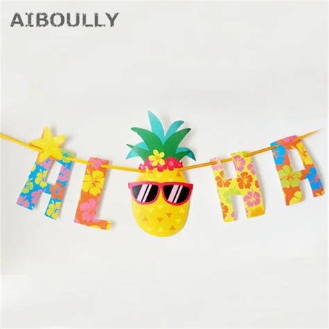 Yellow Pineapple Aloha Hawaii Luau Banner Bunting Garland Party