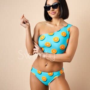 Two Piece Low Rise Classic Bikini Bottom One Shoulder Top All Over