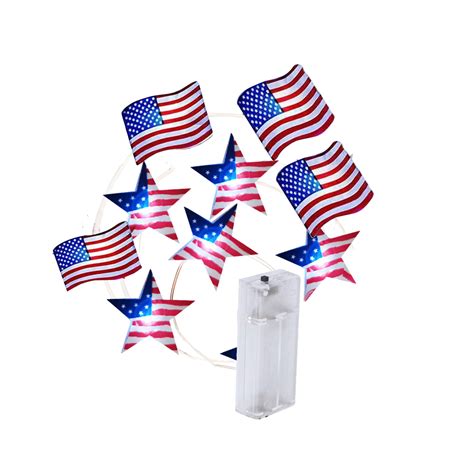 Xiyin Red White Blue Star And Flag Lights Battery Operated Usa Flag Patriotic Decorations For