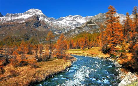 Fonds d écran Italie nature paysage arbres neige montagnes rivière