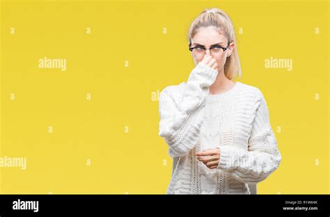 Young Beautiful Blonde Woman Wearing Glasses Over Isolated Background