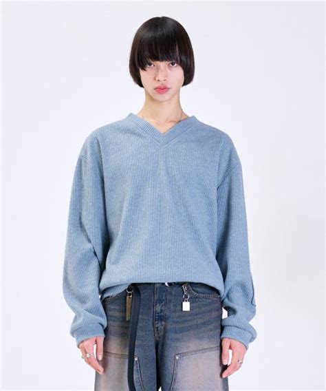 Musinsa La Mer Ma Maison Over Fit V Neck Knit Blue