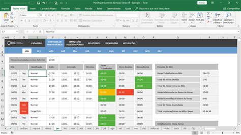 Planilha De Horas Extras Com Banco De Horas Em Excel 4 0 Planilhas Em