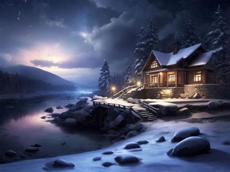 Premium Photo | Winter night scenery wallpaper