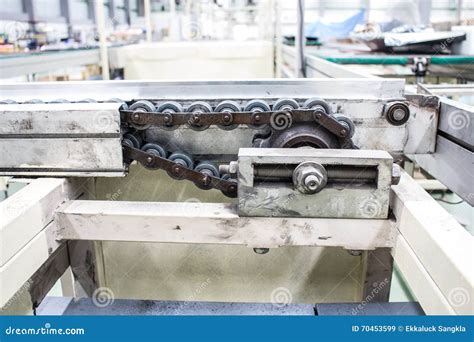 The Equipment Chain Tensioning Line Of Conveyor Stock Image Image Of Manufacturing Assembly