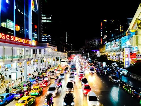 Blurred Of Traffic Jam In Rush Hour Of Many Cars In Bangkok City