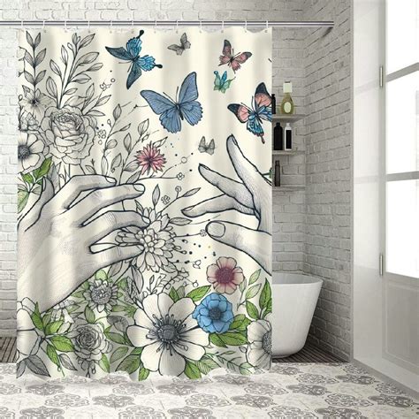 Lzatpd Abstrct Woman Shower Curtain Butterfly Floral Simple Line Art