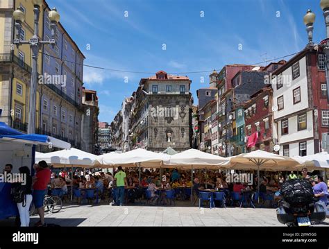 Restaurants on Ribeira area in Porto Stock Photo - Alamy