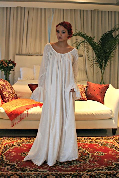 100 Cotton Embroidered White Nightgown Long Sleeve Jane Etsy