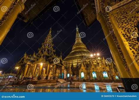 Shwedagon Golden Pagoda At Night Yangonmyanmar Stock Photo Image Of