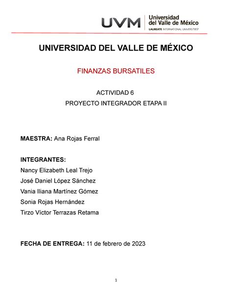 A6 PIE2 Equipo 9 PIE2 UNIVERSIDAD DEL VALLE DE MÉXICO FINANZAS