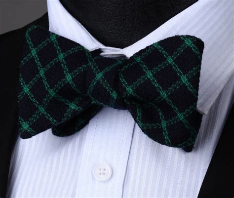 Bmc201g Black Green Check Bowtie Men Cotton Party Classic Wedding Self