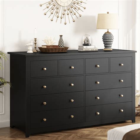 EnHomee Modern Bedroom Dresser, Black with 10 Deep Drawers, Wood Chests & Wide Dresser - Walmart.com