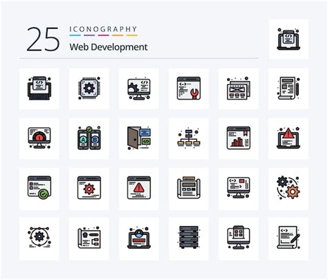 Premium Vector Web Development 25 Line Filled Icon Pack Including