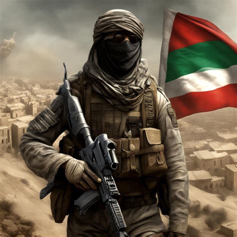 Premium AI Image | a picture of a Palestinian soldier and the Palestinian flag