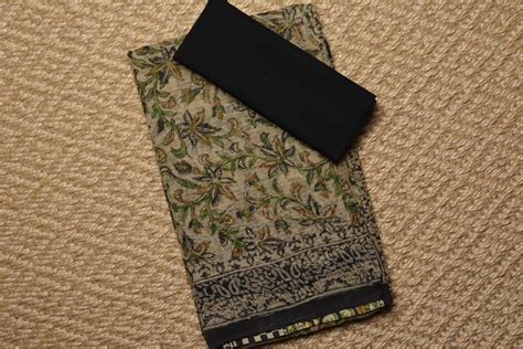 Tvis And Bliss Nude And Black Kalamkari Munga Kota Doria Cotton Saree