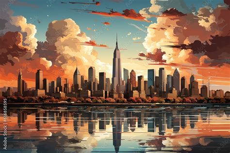 New York skyline pop art featuring famous skyscraper Stock Illustration ...