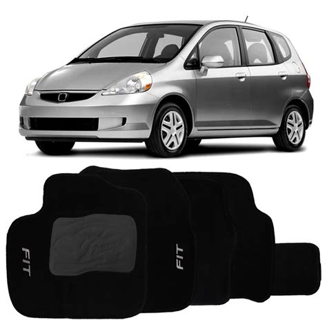 Tapete Honda Fit A Carpete Automotivo Logo Bordado Preto