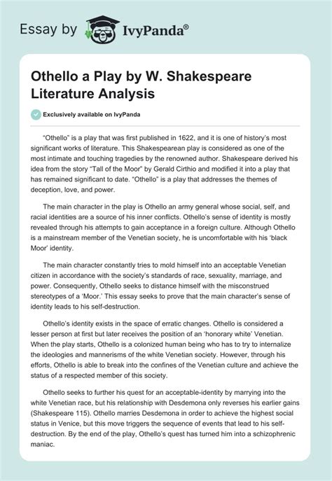 Othello A Play By W Shakespeare Literature Analysis Words