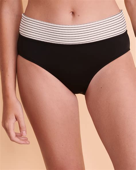 Skye Emotion Foldable Waistband Bikini Bottom Black And White Stripes