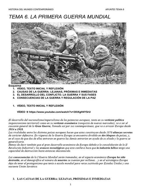 Tema 6 La Primera Guerra Mundial Pdf Primera Guerra Mundial Austria Hungría